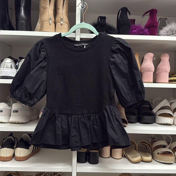 English Factory Black Puff Sleeve Blouse - Picture 2 of 4
